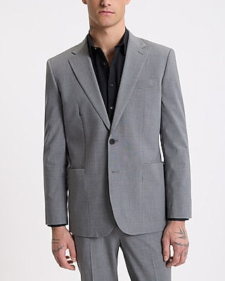 Express Men's Slim Gray Plaid Everyday Performance Suit Jacket in Plaid-Gray