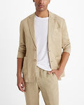 Express Men's Slim Olive Beige Linen-Blend Suit Jacket in Light Green Atlas