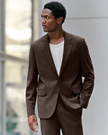 Express Men's Relaxed Brown Stretch Suit Jacket in Brown Plaid