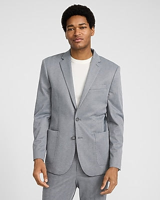 Express Men's Extra Slim Charcoal Herringbone Stretch Suit Jacket in Gray Print