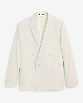 Express Men's Slim Cotton-Blend Double Breasted Seersucker Suit Jacket in Pearl White