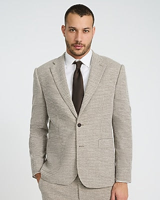 Express Men's Slim Textured Brown Houndstooth Suit Jacket in Neutral Print