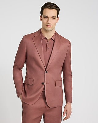 Express Men's Classic Linen-Blend Suit Jacket in Cognac Dusk