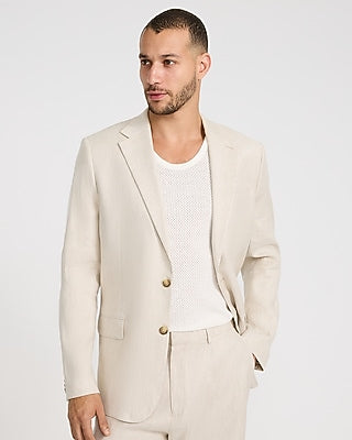 Express Men's Relaxed Natural Linen-Blend Suit Jacket in Cream