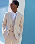 Express Men's Slim Striped Linen-Blend Stretch Suit Jacket in Neutral Stripe