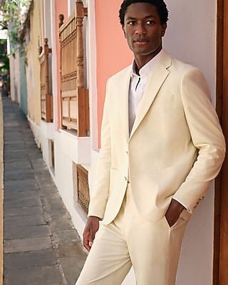 Express Men's Classic in Yellow Striped Linen-Blend Stretch Suit Jacket