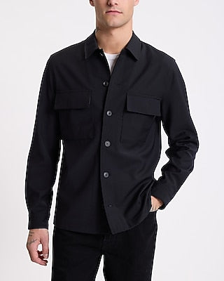 Express Men's Slim Washable Double Pocket Suit Shirt Jacket in Black Print