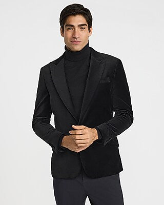 Express Men's Slim Black Velvet Tuxedo Jacket in Jet Black
