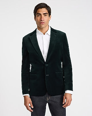 Express Men's Slim Dark Green Velvet Tuxedo Jacket in Jewel Green