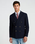 Express Men's Classic Navy Herringbone Double Breasted Novelty Button Blazer in Deep Navy