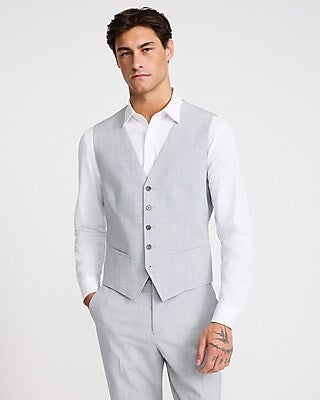 Express Men's Slim Light Washable Modern Tech Suit Vest in Gray Small