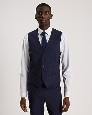 Express Men's Extra Slim Navy Wool-Blend Washable Modern Tech Suit Vest in Blue Small