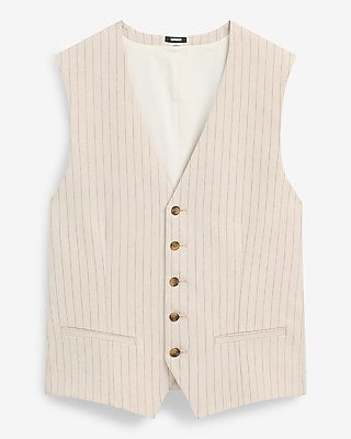 Express Men's Slim Striped Linen-Blend Stretch Suit Vest in Neutral Small