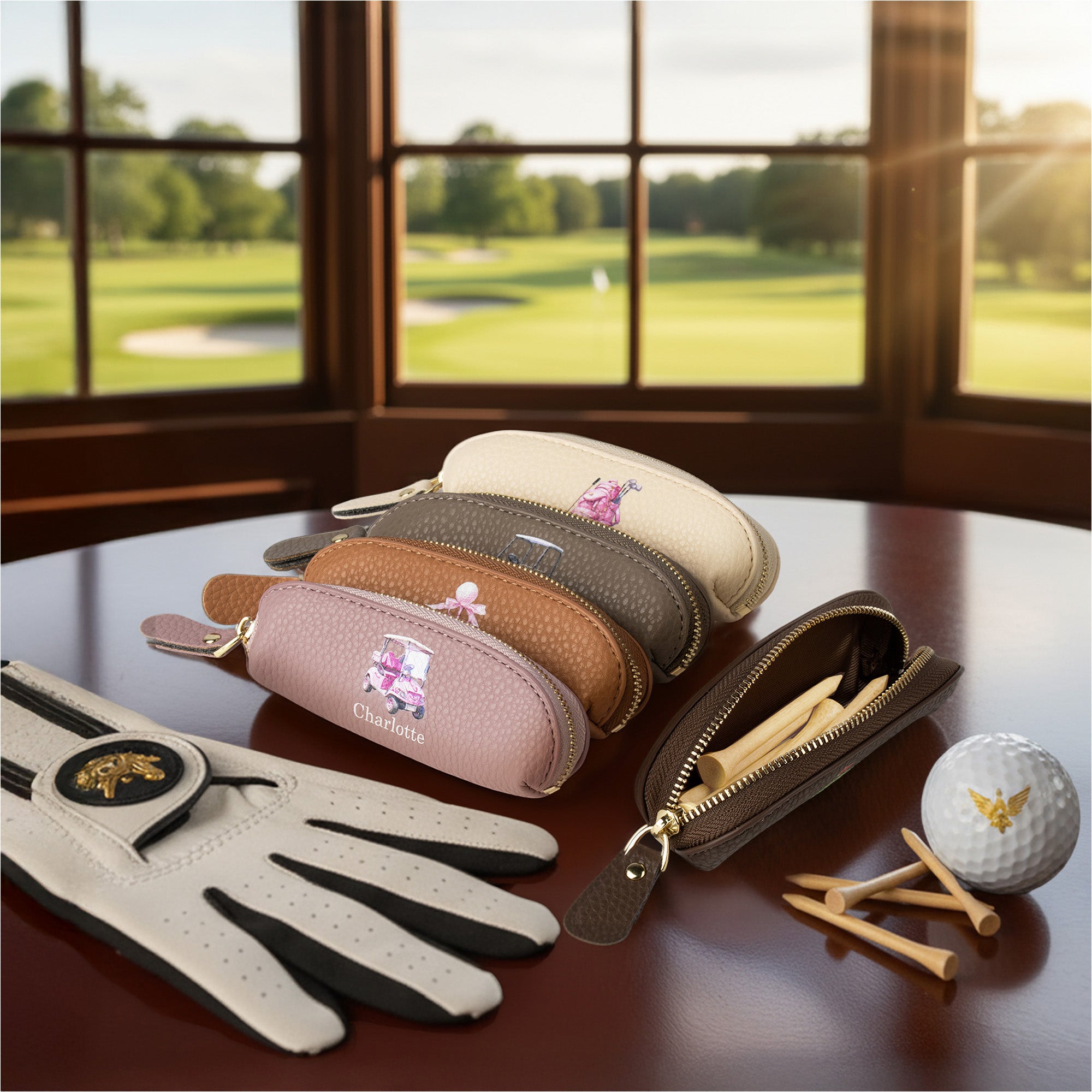 Personalizado Golf Elementos de cuero de PU Multicolor Bolsa de almacenamiento portátil de golf con 6 tees de golf y el nombre de Deportes Regalo de cumpleaños para los jugadores de golf