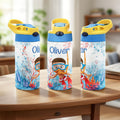 Botella isotérmica de agua para niños de 12 oz con asa y pajita personalizada con dibujos animados de buceadores Regalo de cumpleaños de vuelta al cole para niños y niñas