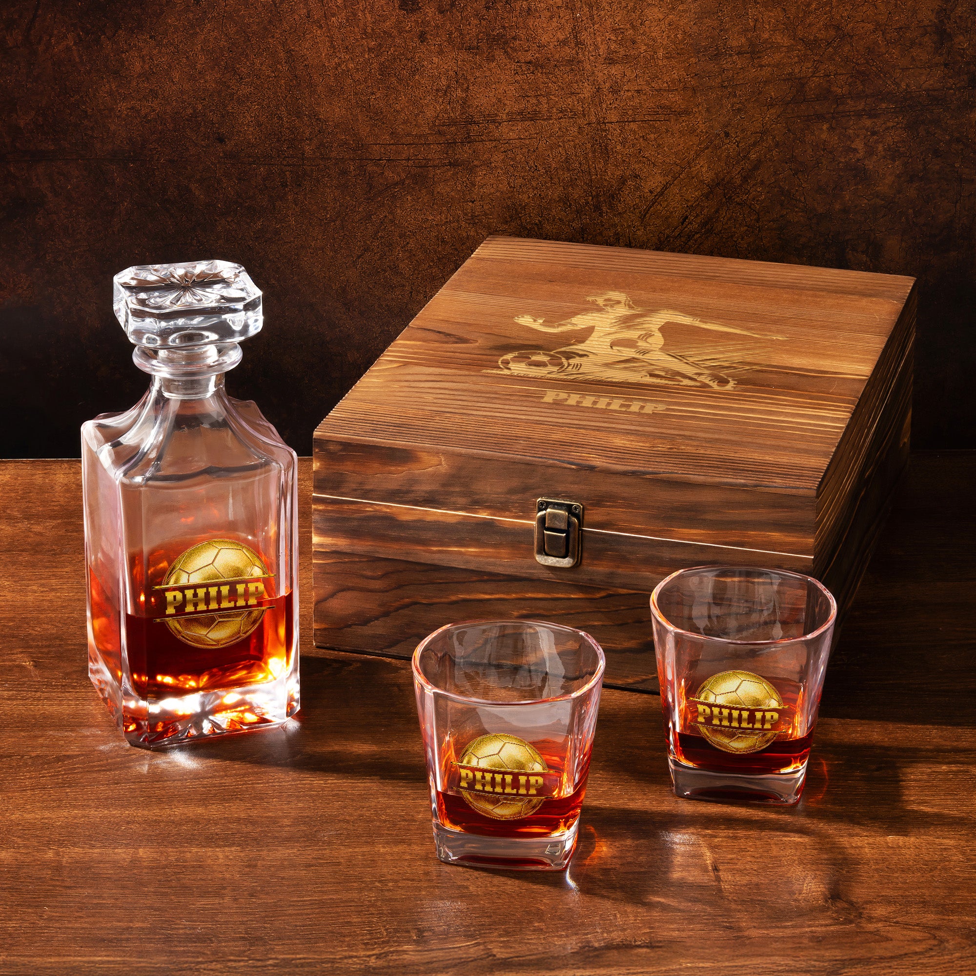 Decantador de Whisky Personalizado con Nombre y Caja de Madera Regalo de Cumpleaños Aniversario para Amante del Whisky