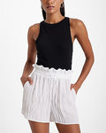 Express Women's Super High Waisted Crinkle Drawstring Paperbag Shorts in White Small