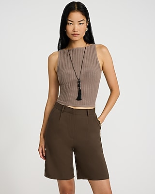 Express Women's High Waisted Tailored Bermuda Shorts in Brown Small