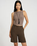 Express Women's High Waisted Tailored Bermuda Shorts in Hickory Brown