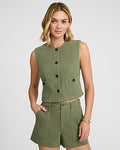 Express Women's Cotton High Waisted Utility Shorts in Green 0
