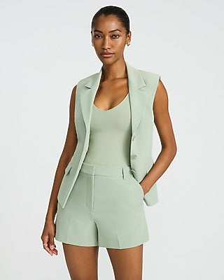 Express Women's Editor Signature Stretch High Waisted Tailored Shorts in Green Garden