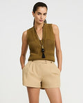 Express Women's Cotton Poplin High Waisted Pleated Utility Shorts in Brown 0