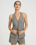 Express Women's Cotton-Linen Striped High Waisted Tailored Shorts in Neutral 0