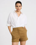 Express Women's Editor Linen-Blend Striped High Waisted Shorts in Green 0