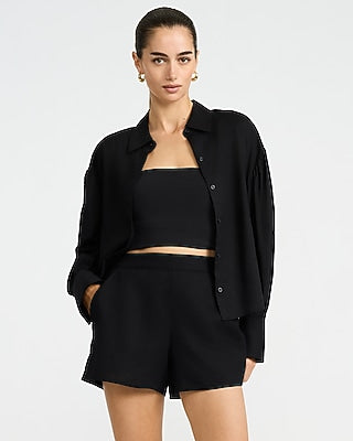 Express Women's Summer-Blend Linen High Waisted Short in Black 0