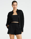 Express Women's Summer-Blend Linen High Waisted Short in Pitch Black