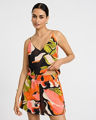 Express Women's Printed High Waisted Pull On Shorts in Multi