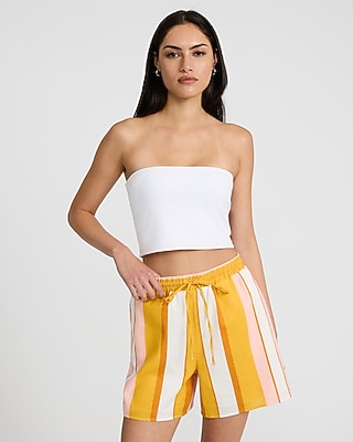 Express Women's High Waisted in Striped Linen-Blend Pull On Shorts