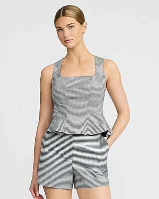 Express Women's Editor Gingham Stretch Cotton High Waisted Tailored Shorts in Black Print