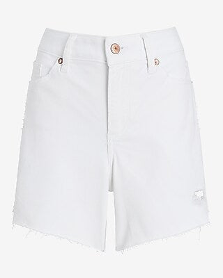 Express Women's Curvy Conscious Edit Mid Rise Boyfriend Jean Shorts in White 00