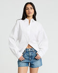 Express Women's High Waisted 50/50 Rigid Stretch Mom Jean Shorts in Medium Wash