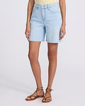 Express Women's Mid Rise Light Wash Loose Jean Shorts in Blue 0