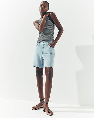 Express Women's Mid Rise Loose Jean Shorts in Light Wash