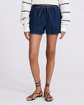 Express Women's High Waisted Pull On Jean Shorts in Dark Wash