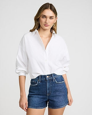 Express Women's High Waisted 3" Inseam Mom Jean Shorts in Dark Wash