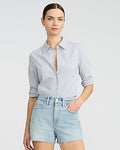 Express Women's High Waisted Raw Hem 3" Inseam Mom Jean Shorts in Light Wash