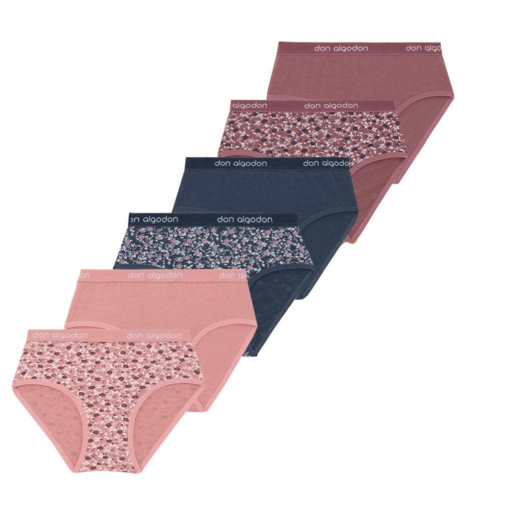 Don Algodon Kids | Pack 6 Braguitas Lisas y Estampadas de Flores Niña | Transpirables