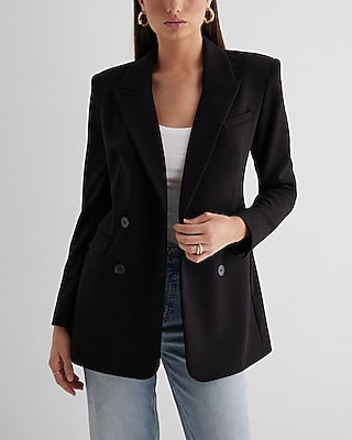 Express Women's Double Breasted Hourglass Cropped Business Blazer in Black 0