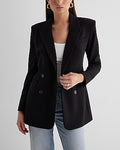 Express Women's Double Breasted Hourglass Cropped Business Blazer in Pitch Black