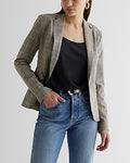 Express Women's Editor Plaid 24" Cropped Business Blazer in Print