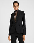 Express Women's Editor Studio Stretch Twill Fitted One Button Cropped Business Blazer in Black Small