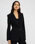 Express Women's Studio Stretch Twill Long Slim Cropped Business Blazer in Black Small