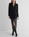 Express Women's Double Breasted Corsage Cropped Business Blazer in Pitch Black