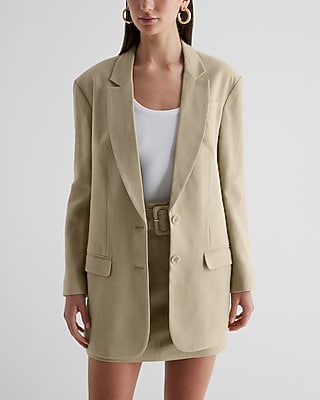 Express Women's Linen-Blend Oversized Boyfriend Blazer in Elm