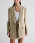 Express Women's Linen-Blend Oversized Boyfriend Blazer in Green Small