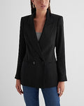 Express Women's Double Breasted 27" Cropped Business Blazer in Pitch Black